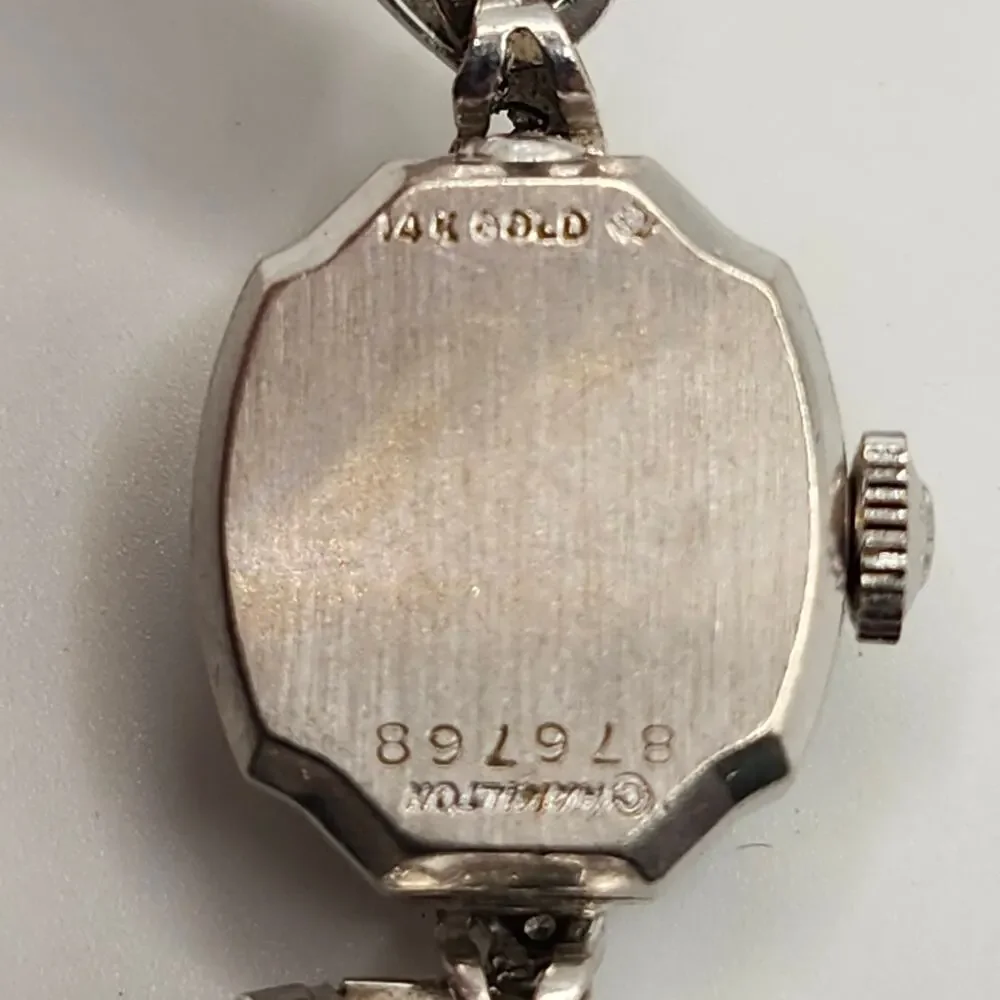 Vintage Lady Hamilton 14K White Gold Diamond Bezel Cocktail Watch (Non-Working)
